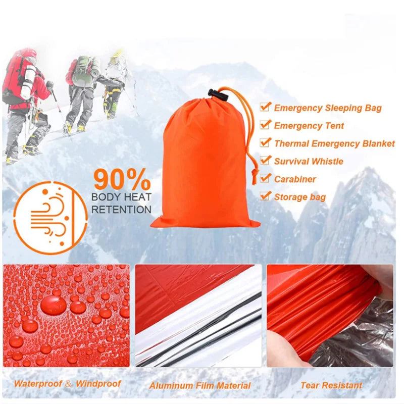 Portable Waterproof Emergency Survival Sleeping Bag First Aid Rescue Kit Mylar Blanket