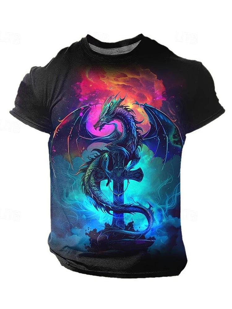 3D Dragon Print Men's T-shirt Short Sleeve