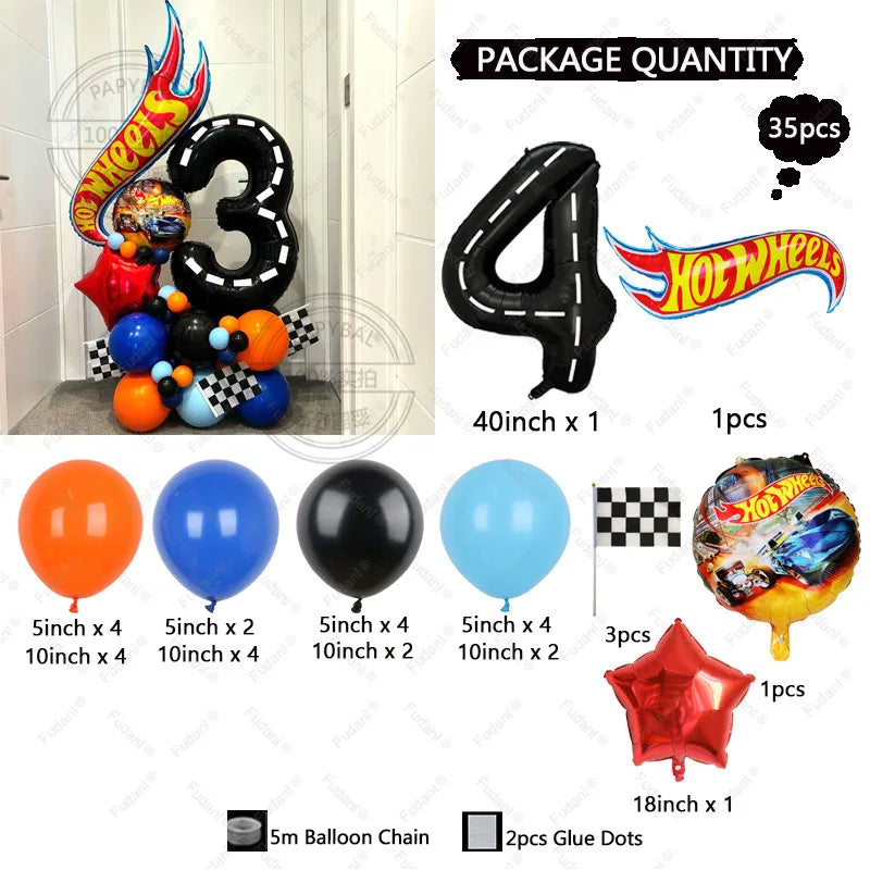 35pcs Hot Wheels Theme Birthday Party Balloon