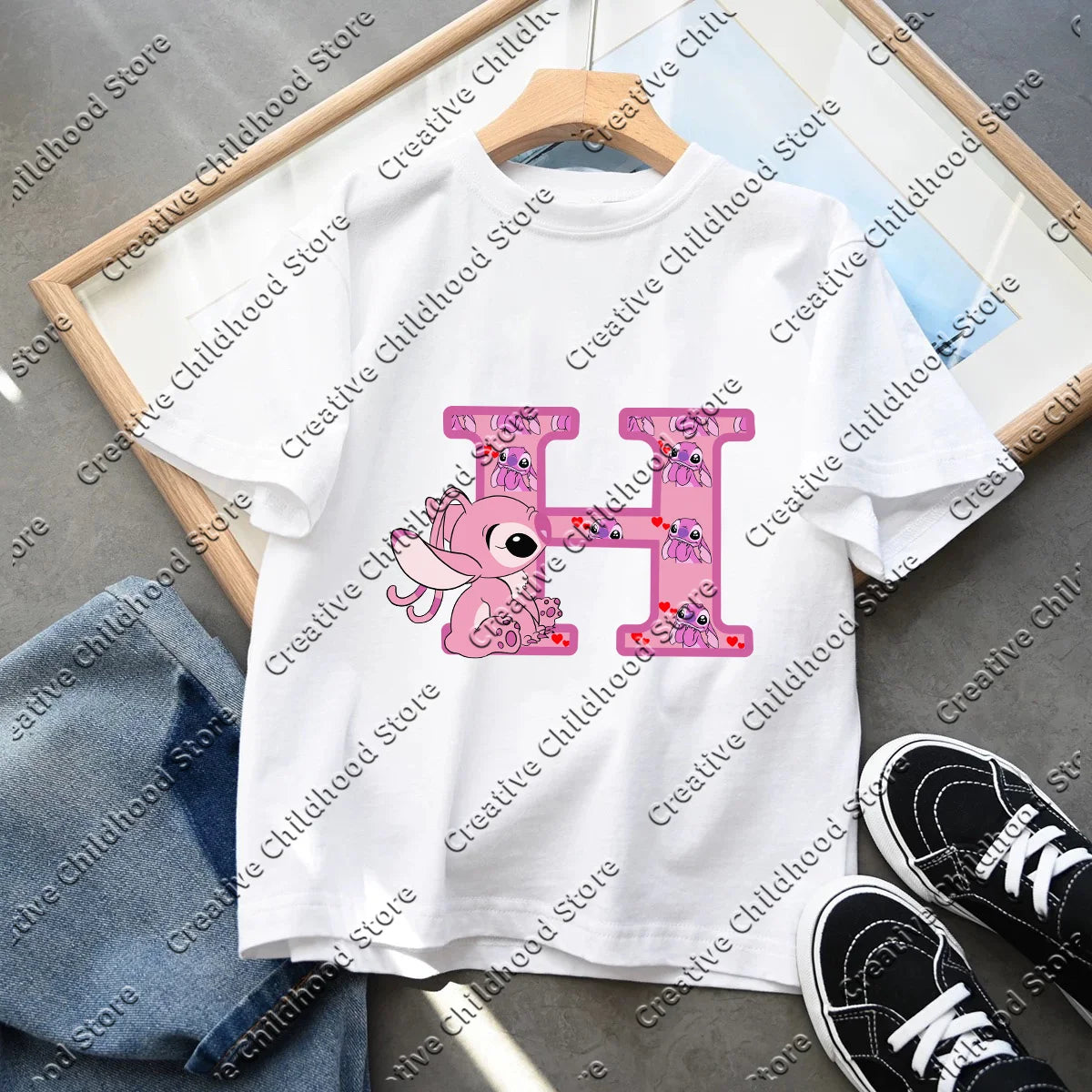 Stitch Angel Letter A B C D T-shirt