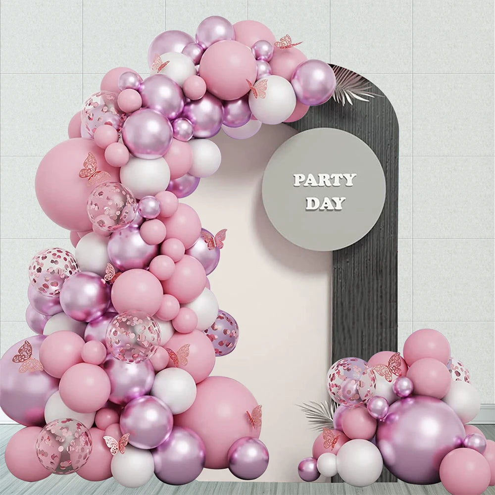 60/136pcs Pink Balloon Arch Party Set