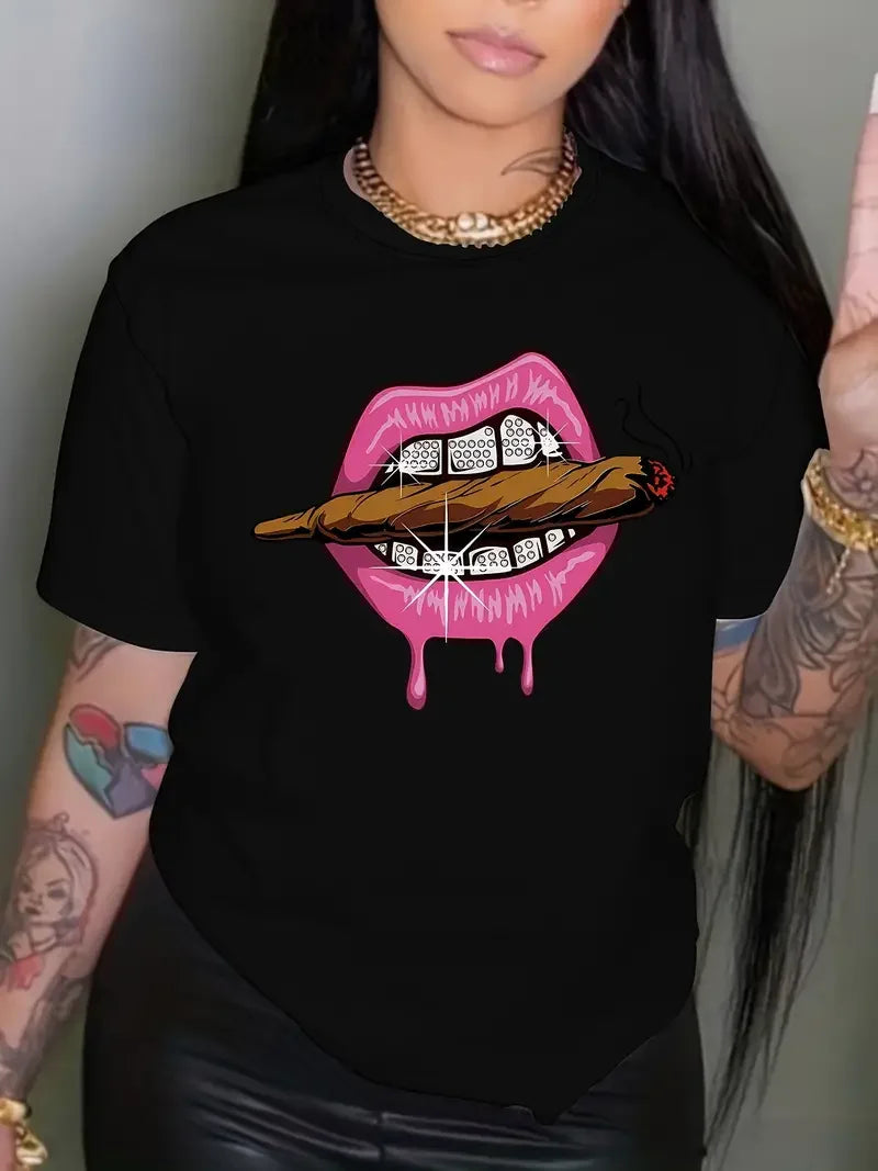 Lips  Casual Short Sleeved T Shirt