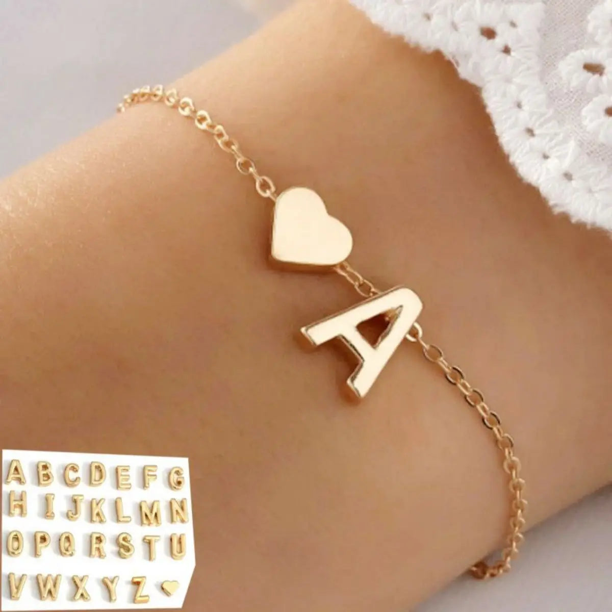 26 Letters  Initial Letter Heart Bracelet