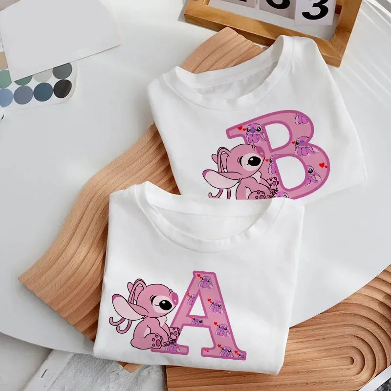 Stitch Angel Letter A B C D T-shirt