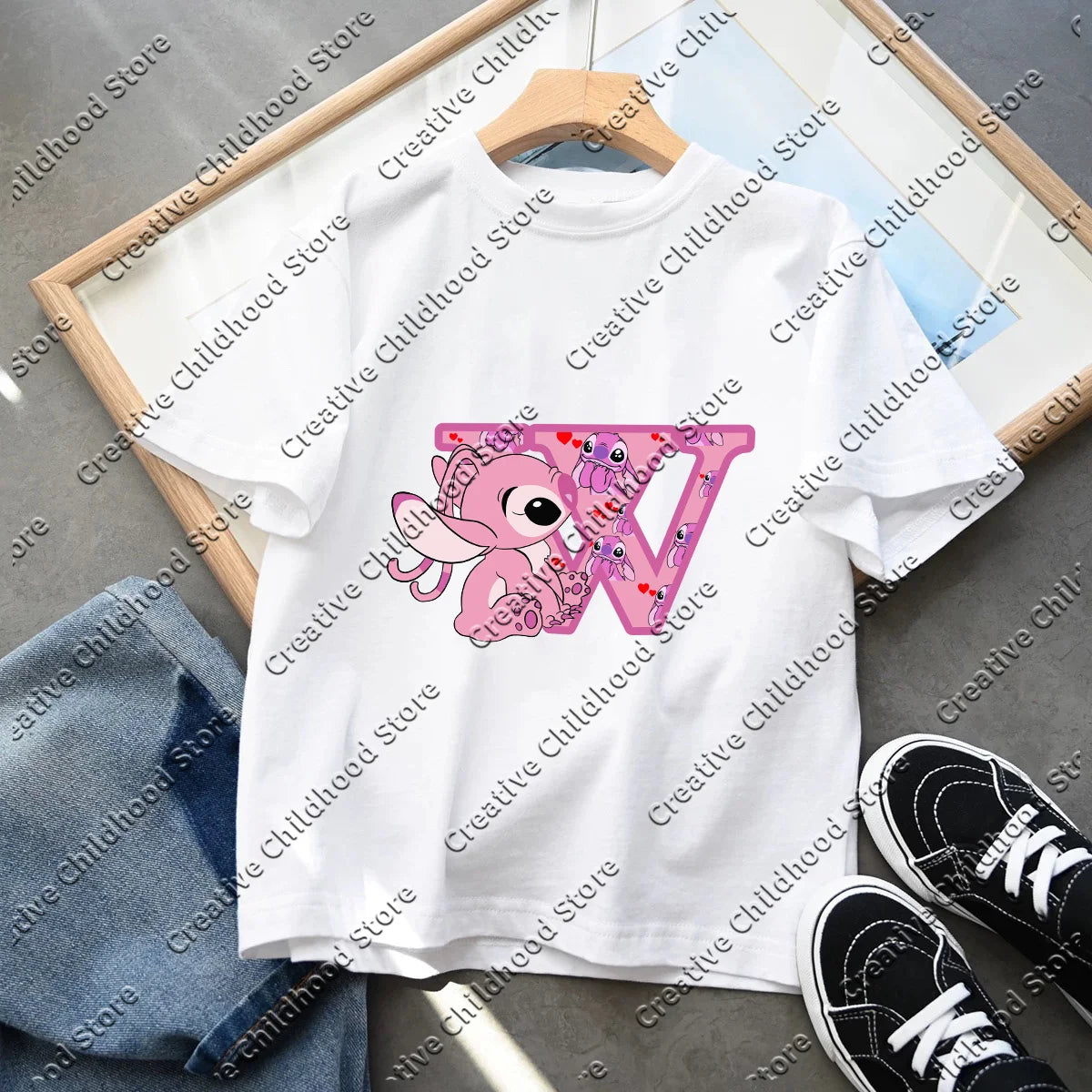 Stitch Angel Letter A B C D T-shirt