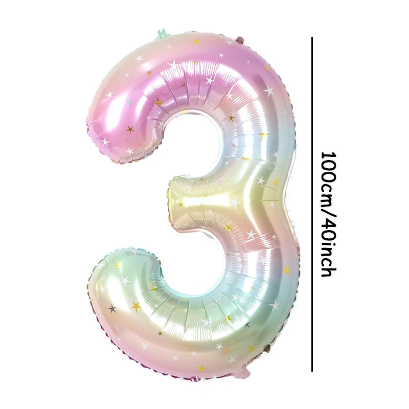 1pc 40inch Pastel Rainbow Number Foil Balloon