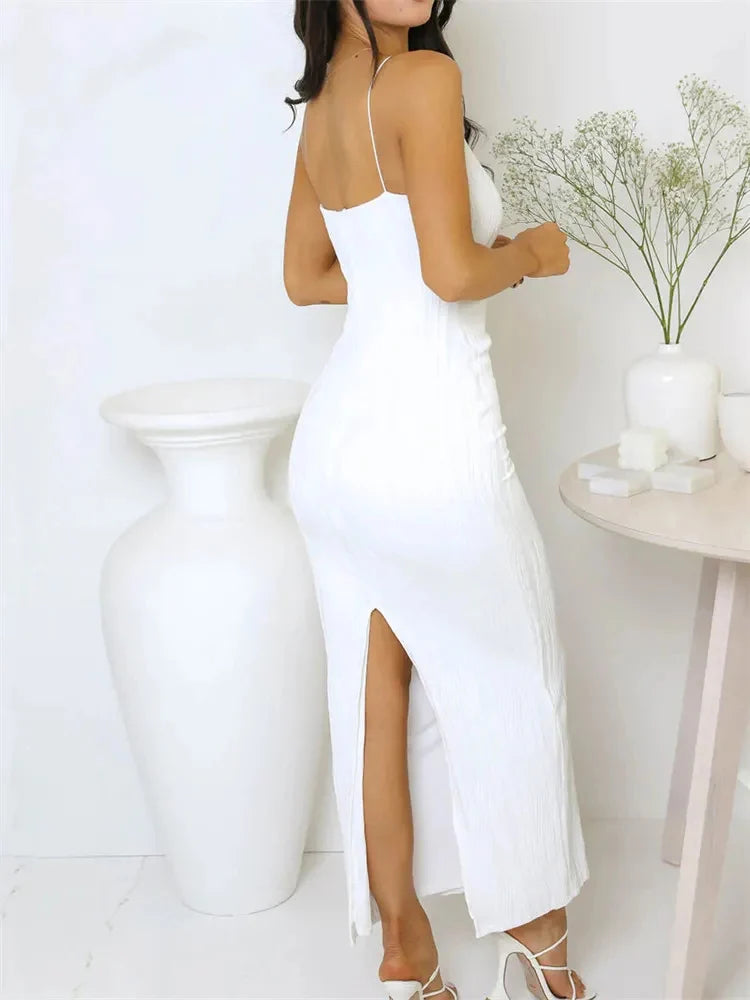 Long Dress Ruched Sleeveless Back Split