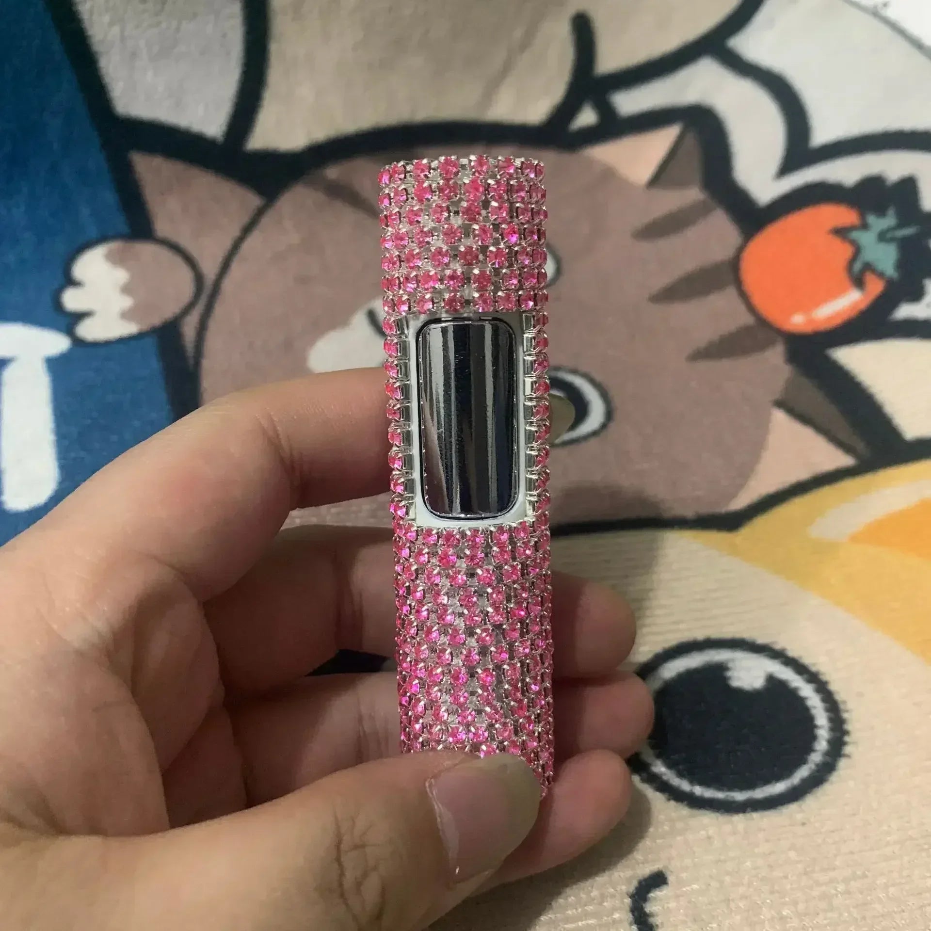 , Full Rhinestone Butane Gas Torch Lighter, Pink Flame