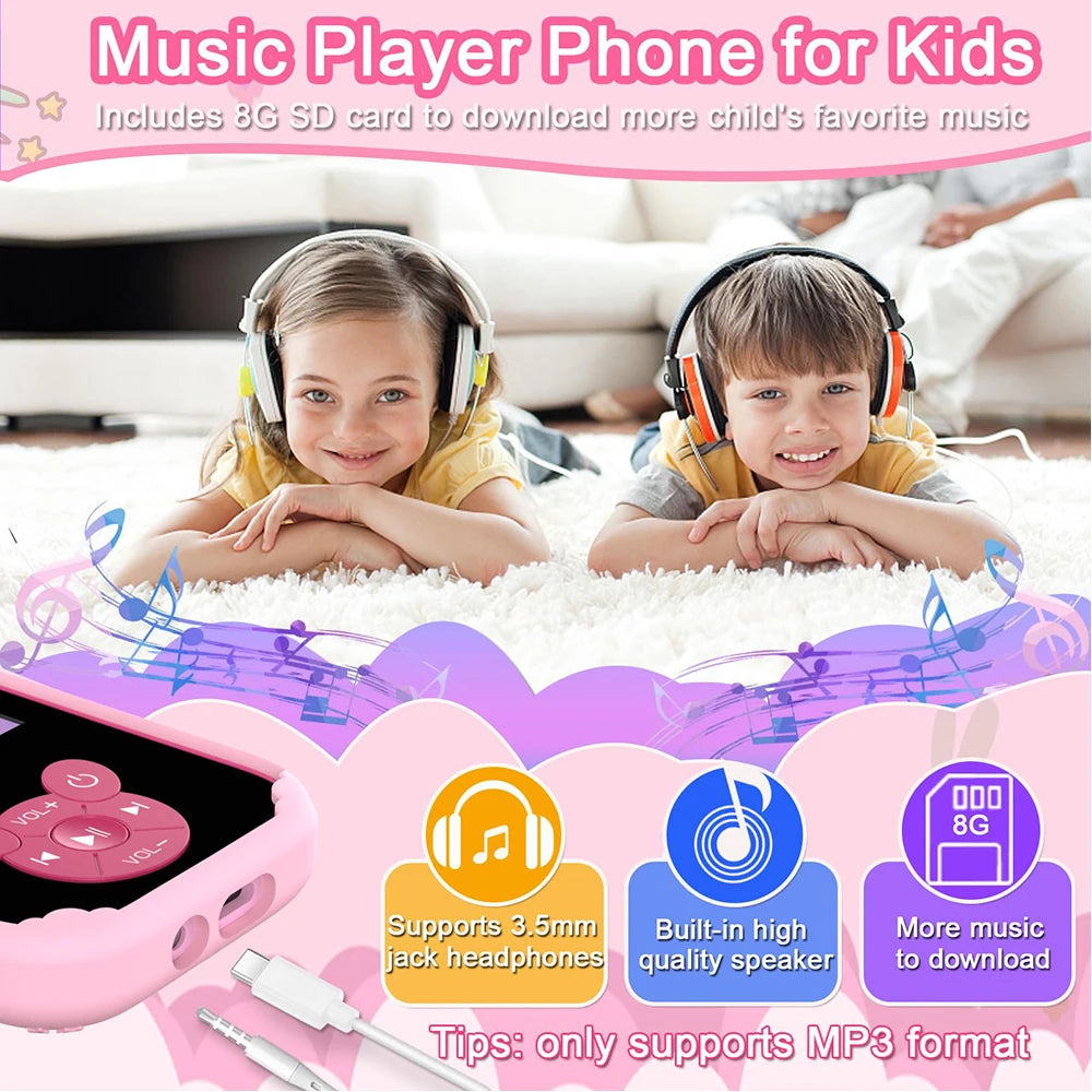 Kids Smart Phone Educational Toys Dual Camera Musicplayer Games for Age 3-12