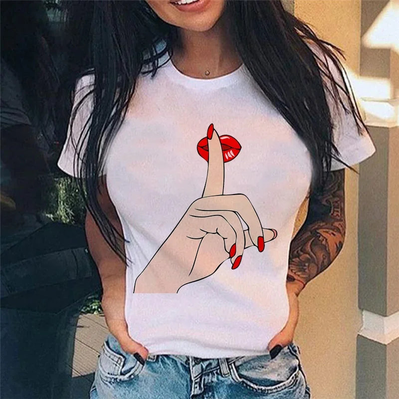 Middle Finger Print T Shirt Women