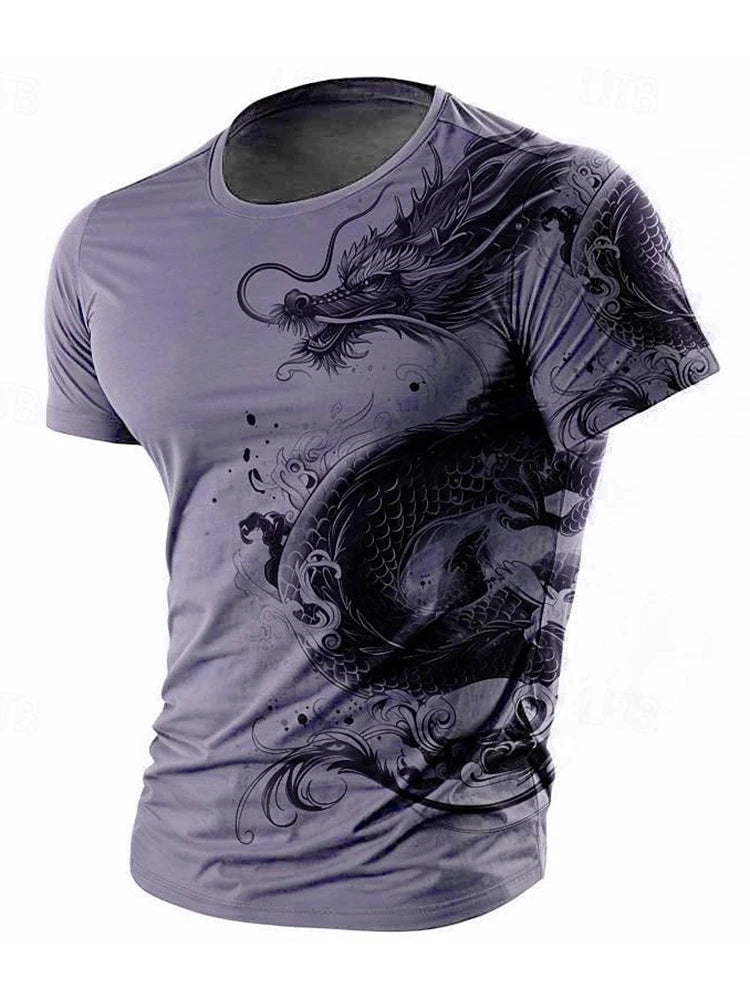 3D Dragon Print Men's T-shirt Short Sleeve