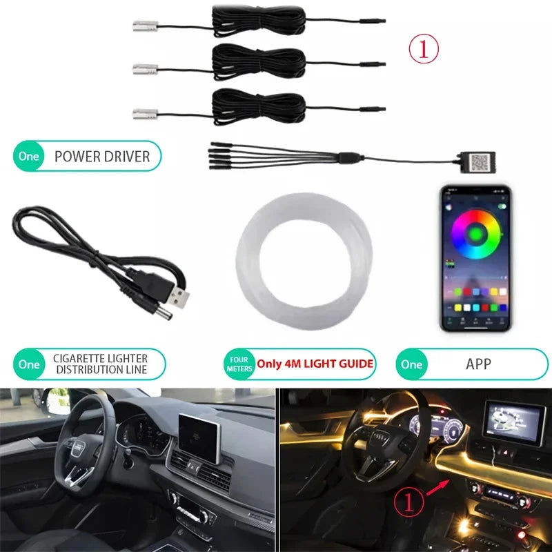 Flexible  Wire Lights With App Control  12V Car Interior Neon RGB Led Strip