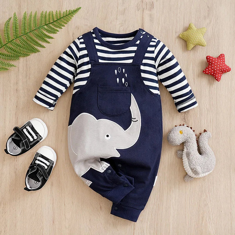 Long Sleeve Striped elephant cotton Jumpsuit