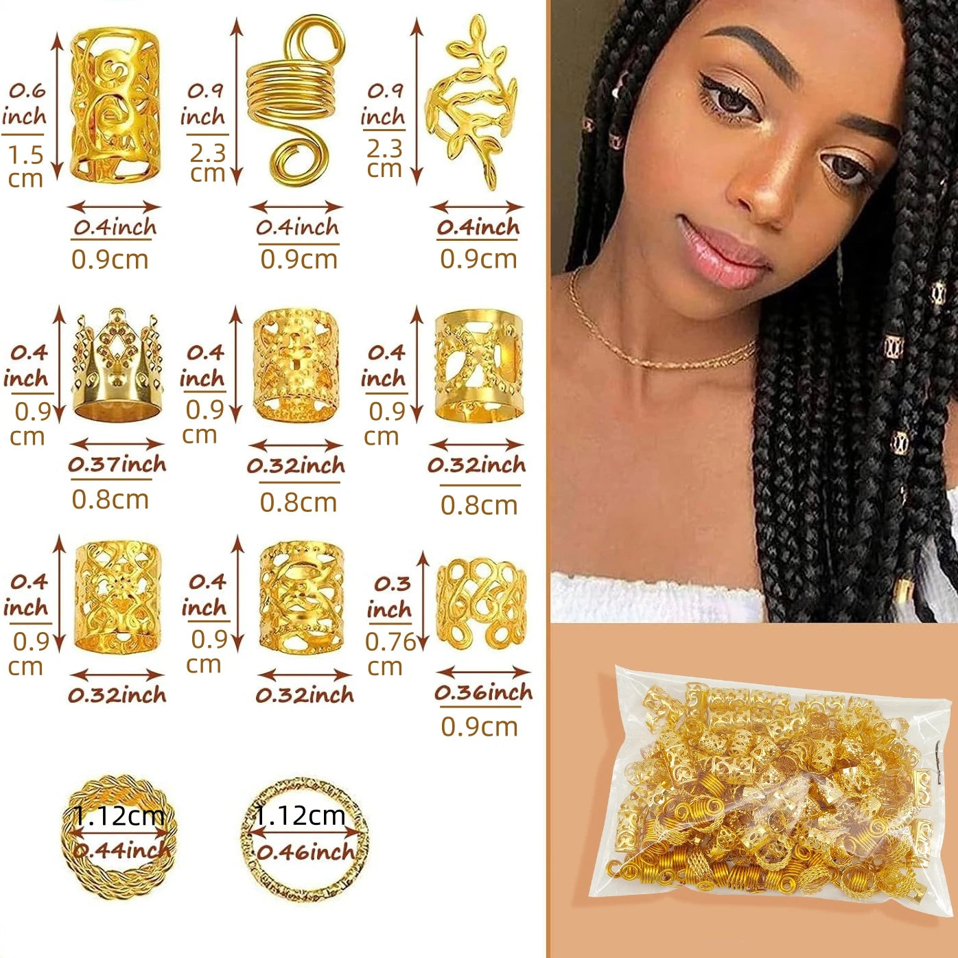 220pcs Gold Loc Jewelry For Braids,