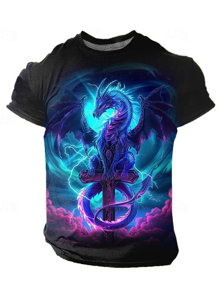 3D Dragon Print Men's T-shirt Short Sleeve