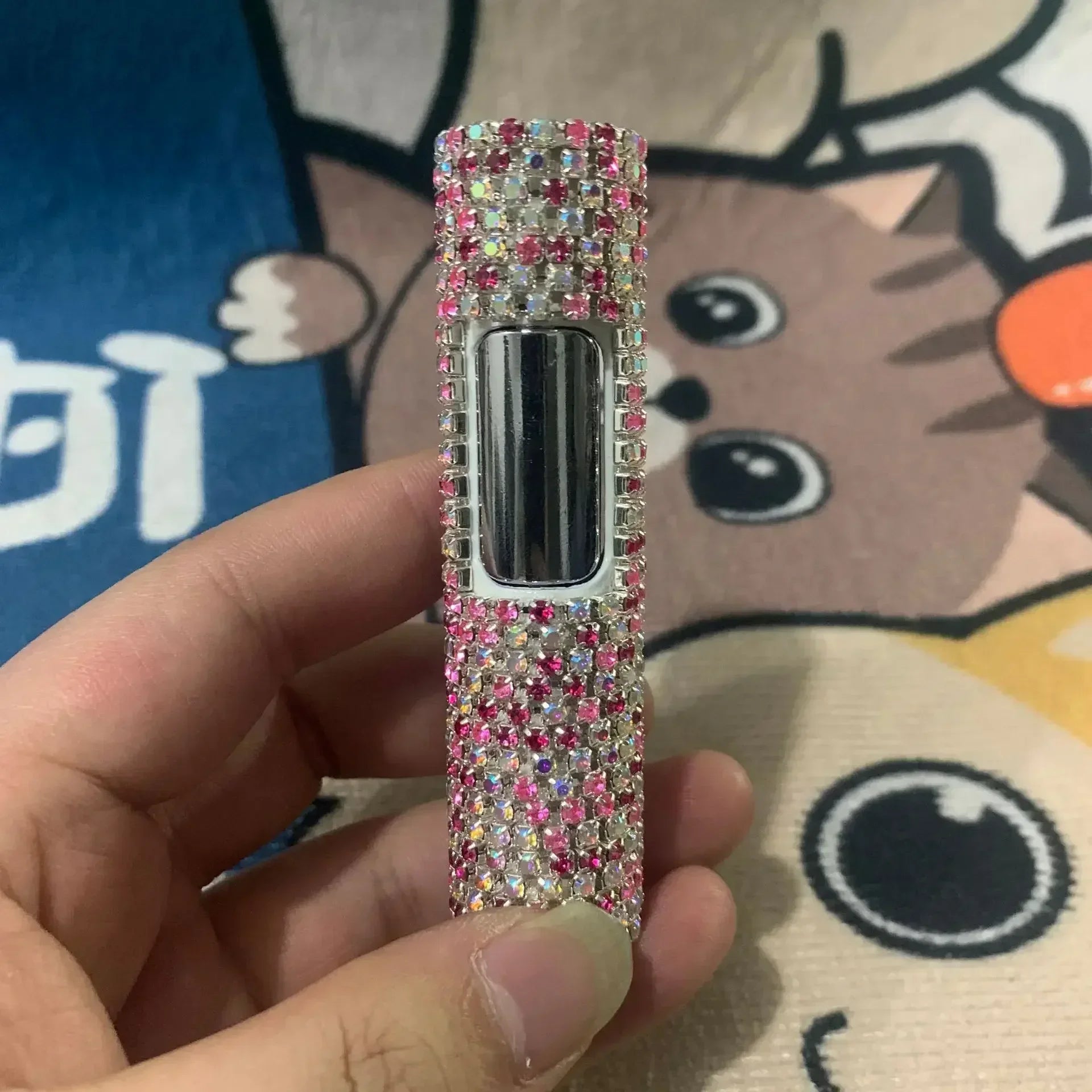 , Full Rhinestone Butane Gas Torch Lighter, Pink Flame