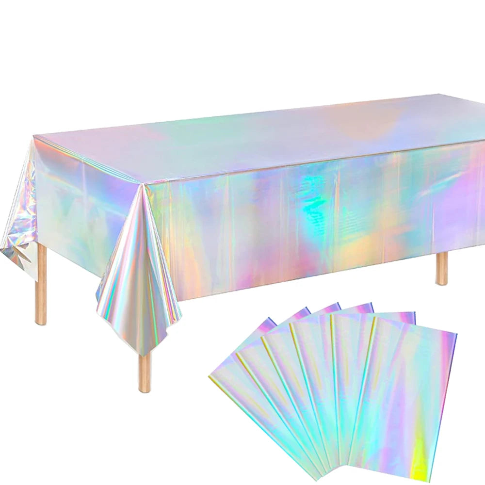 Holographic Tablecloth Decorations Shiny Iridescent Laser Disposable Table Covers for Birthday Wedding Iridescent Disco Party