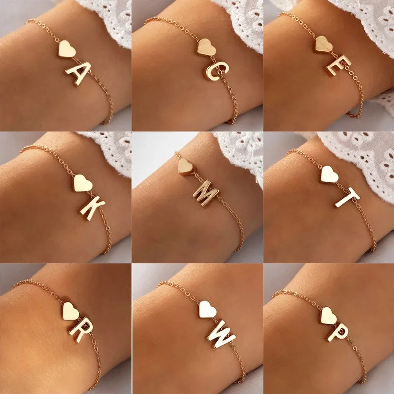 26 Letters  Initial Letter Heart Bracelet