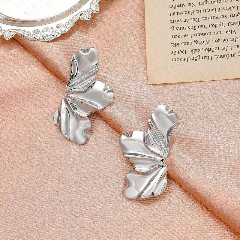 Stainless Steel Chic Half Flower Stud Earrings