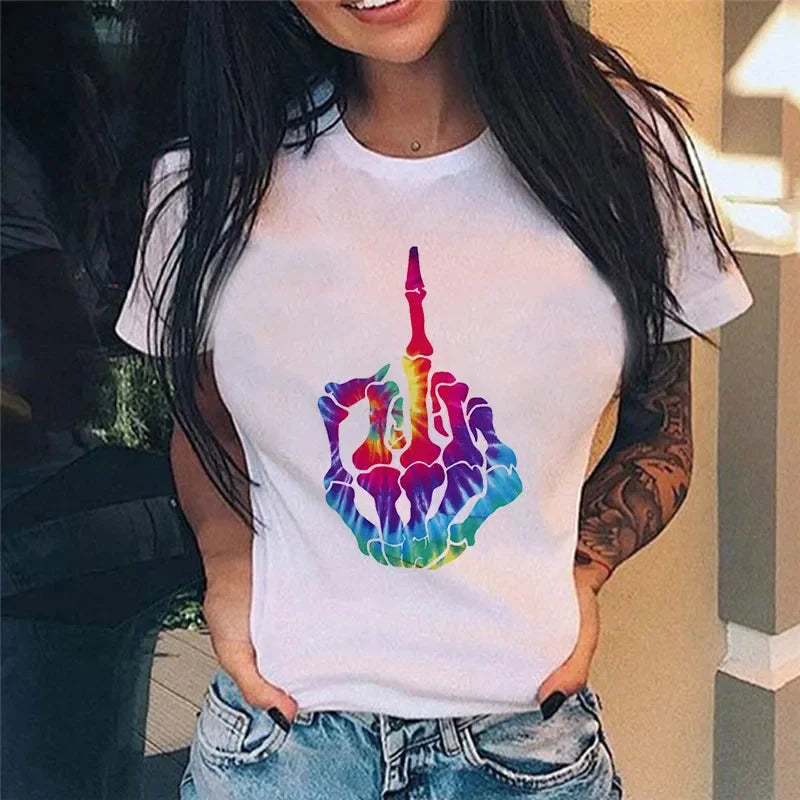 Middle Finger Print T Shirt Women