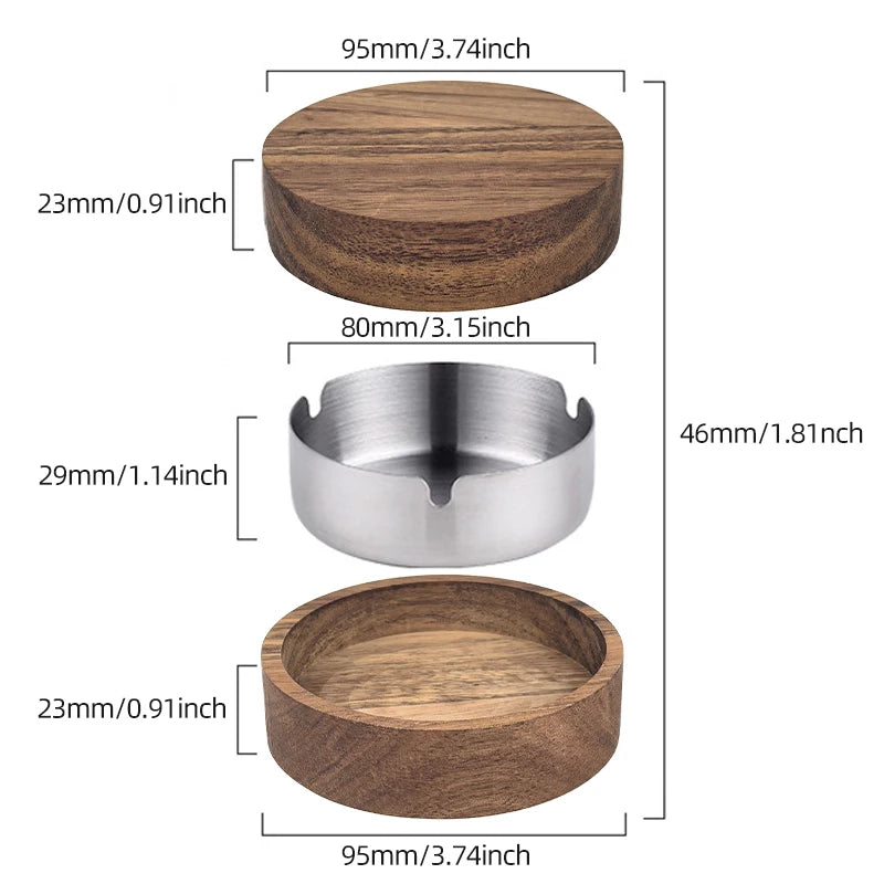 Creative Wooden Ashtray with Lid Stainless Steel