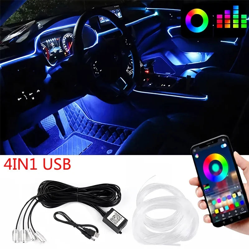 Flexible  Wire Lights With App Control  12V Car Interior Neon RGB Led Strip