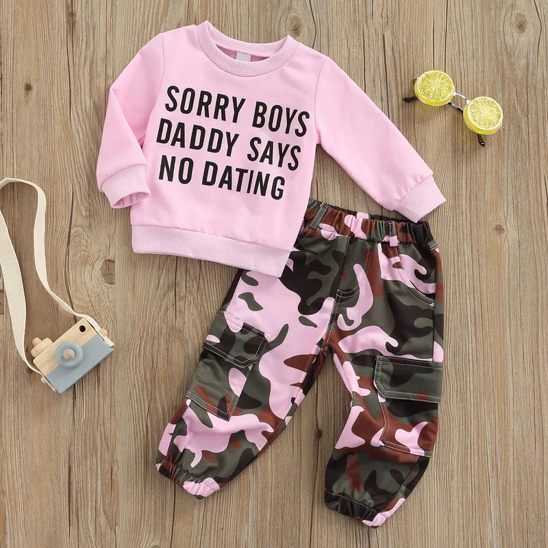 Girls  Long Sleeve  Tops and Camouflage Pants