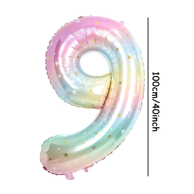 1pc 40inch Pastel Rainbow Number Foil Balloon