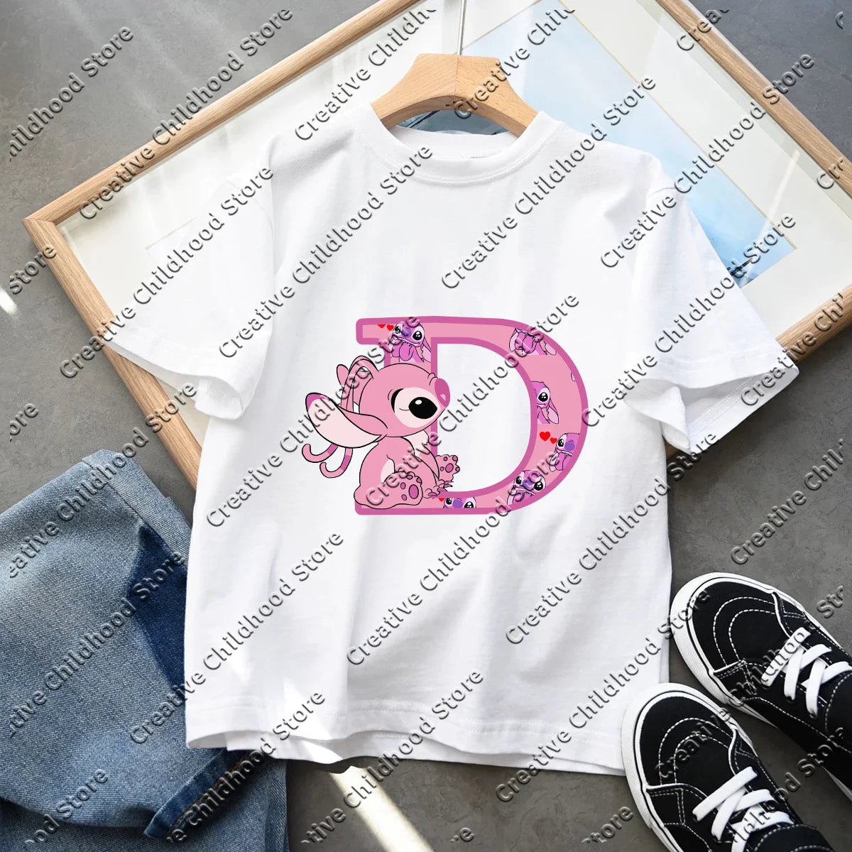 Stitch Angel Letter A B C D T-shirt