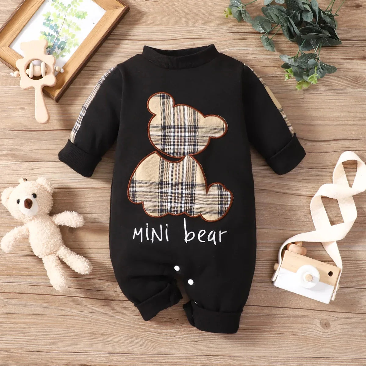 Newborn Babies  Patch Bear Long Sleeved One-piece Romper