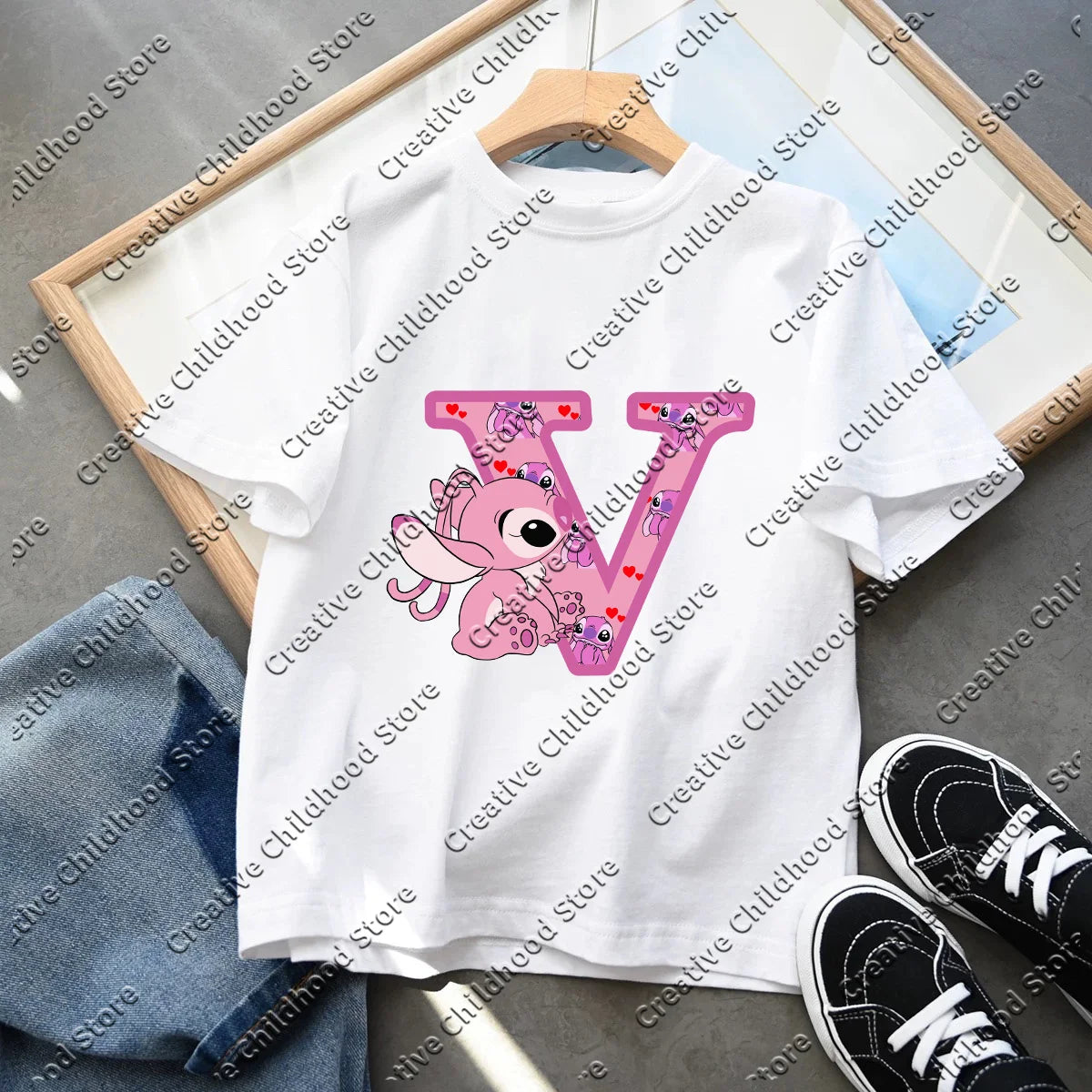 Stitch Angel Letter A B C D T-shirt