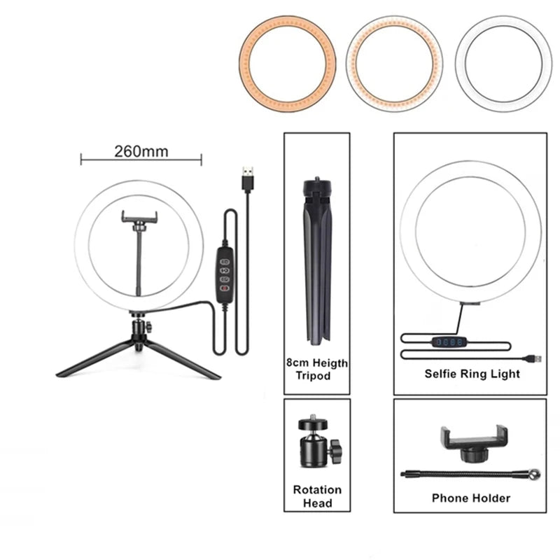 26cm 10 inch Led Ring Selfie Light Dimmable Photography Lighting Kit