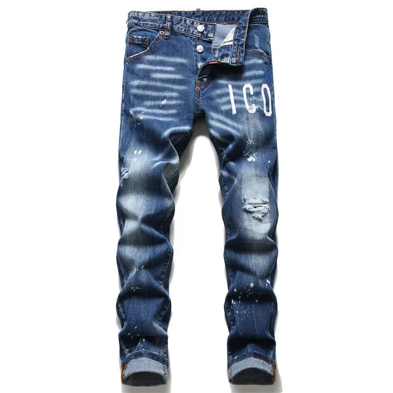 Mens Street Fashion Slim Fit Ripped Black Jeans