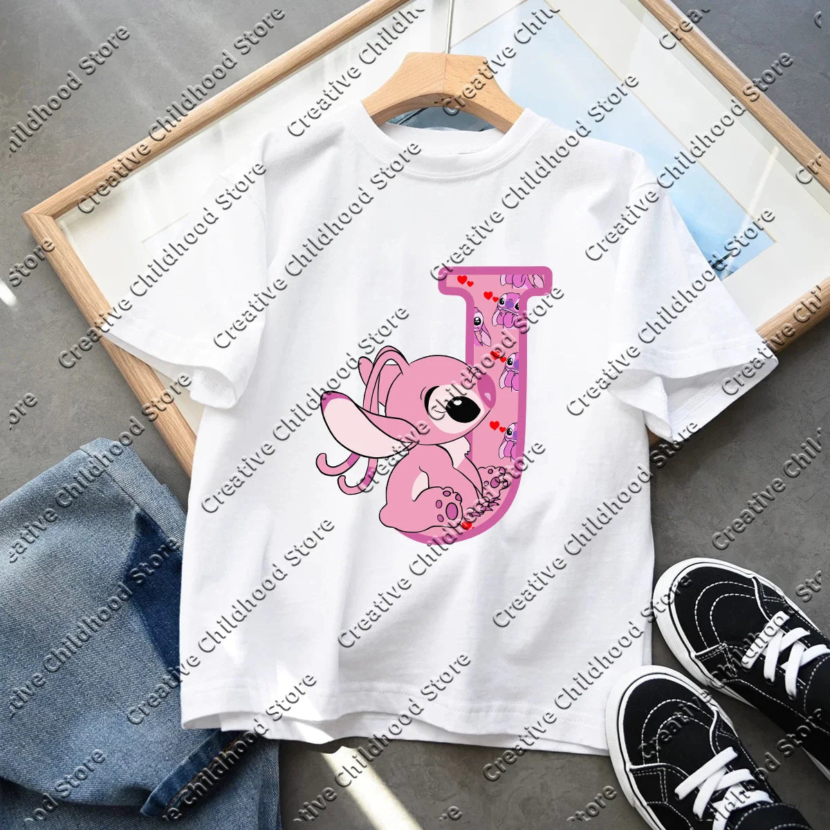 Stitch Angel Letter A B C D T-shirt