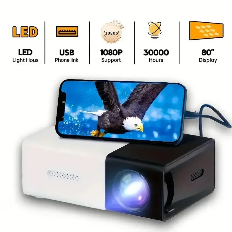 Hd 1080P Portable Smart Projector - Ideal for home theater and outdoor use, compatible with mobile phones