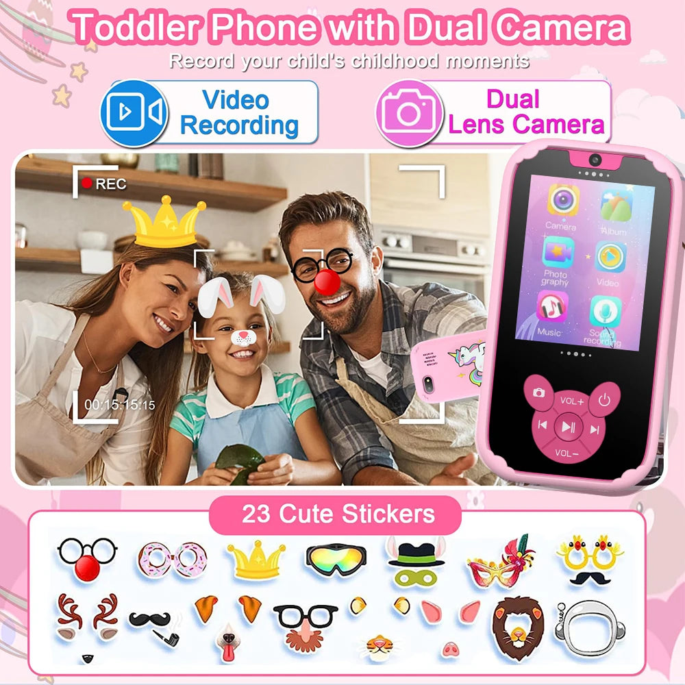 Kids Smart Phone Educational Toys Dual Camera Musicplayer Games for Age 3-12