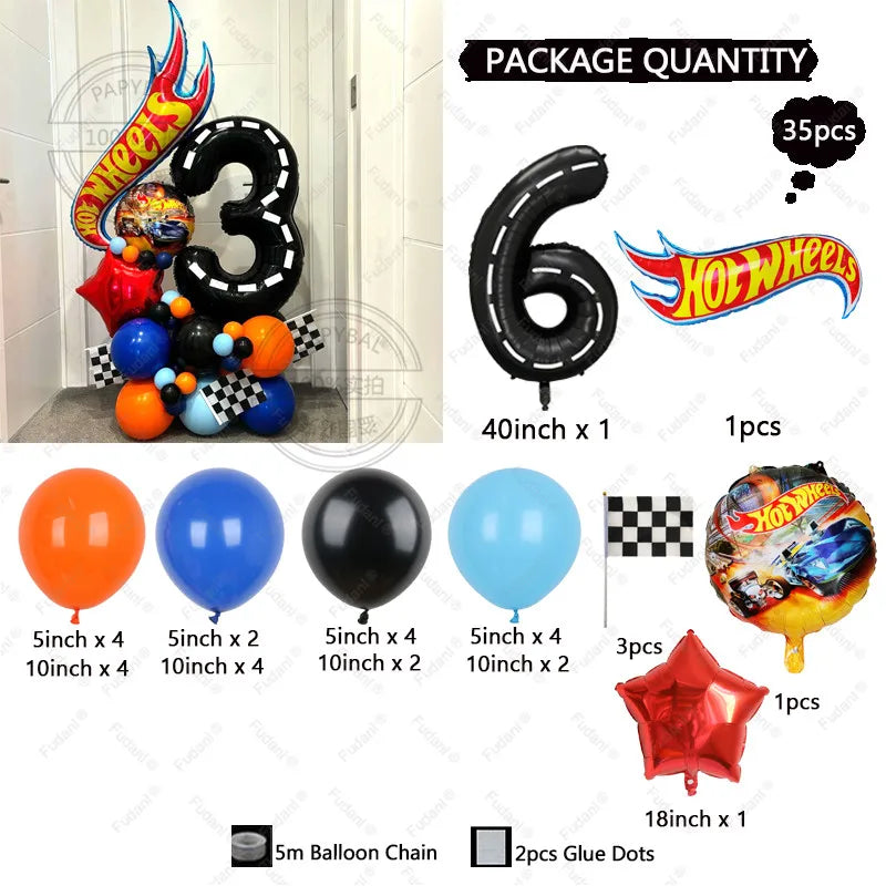 35pcs Hot Wheels Theme Birthday Party Balloon