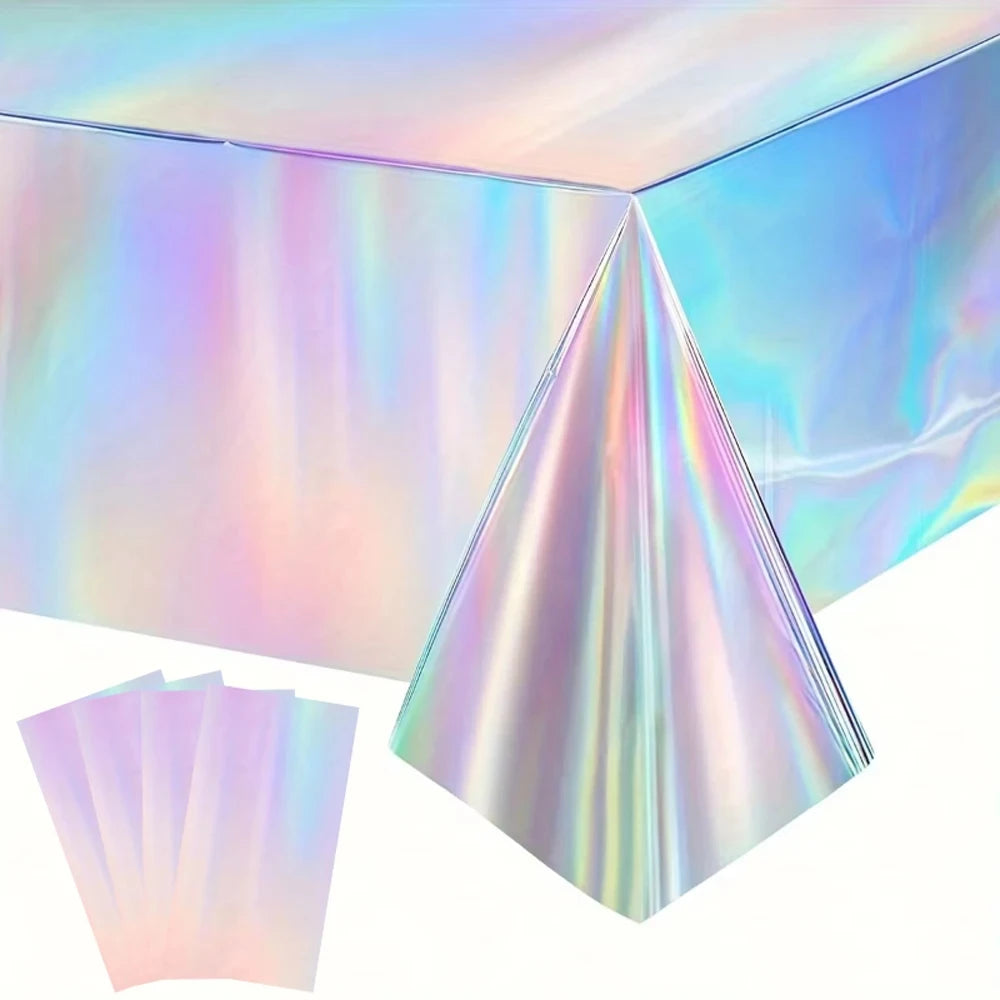 Holographic Tablecloth Decorations Shiny Iridescent Laser Disposable Table Covers for Birthday Wedding Iridescent Disco Party