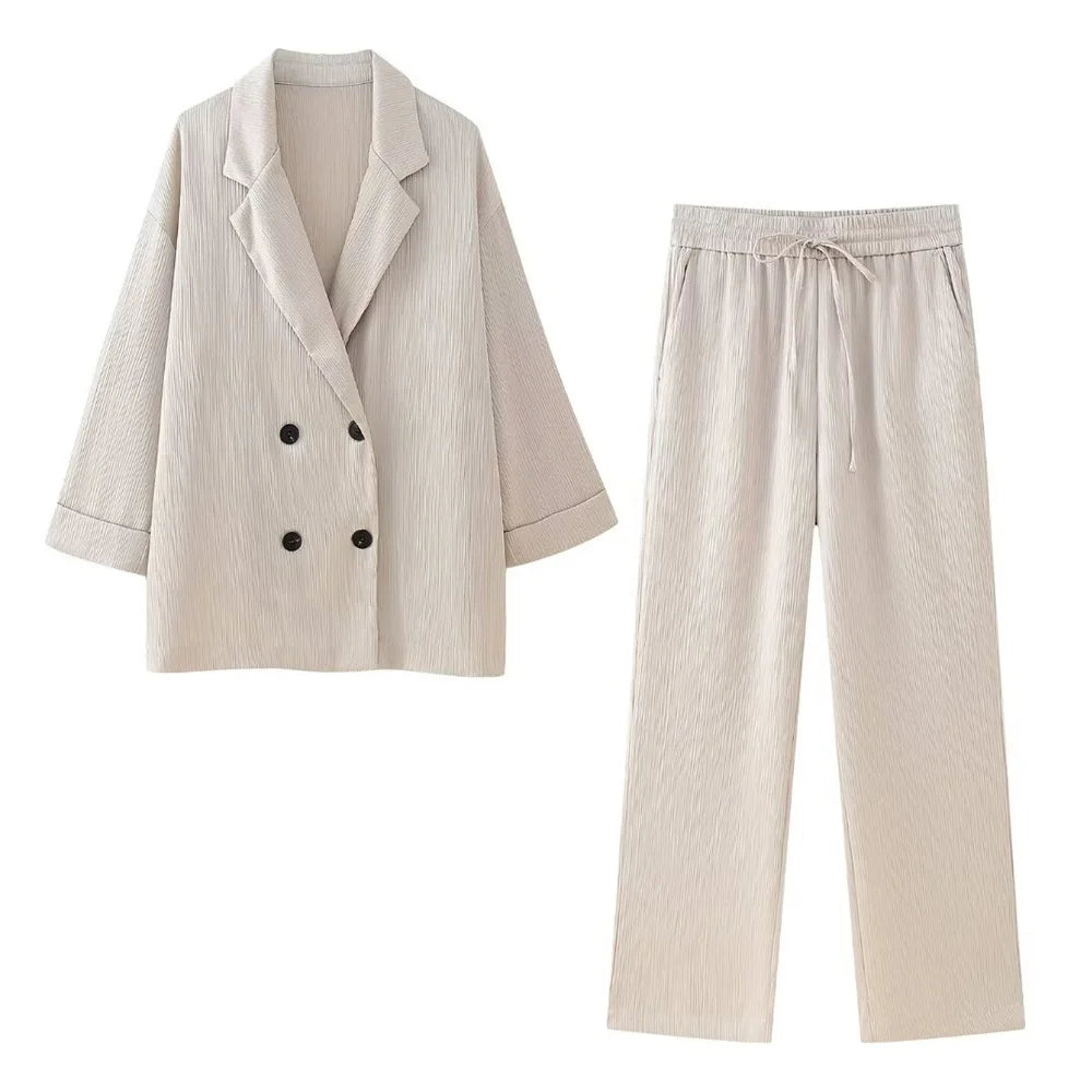 Wrinkle Effect Suit Jacket Pants Set