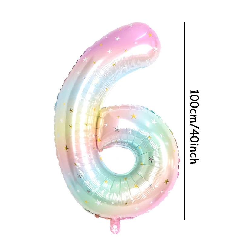 1pc 40inch Pastel Rainbow Number Foil Balloon