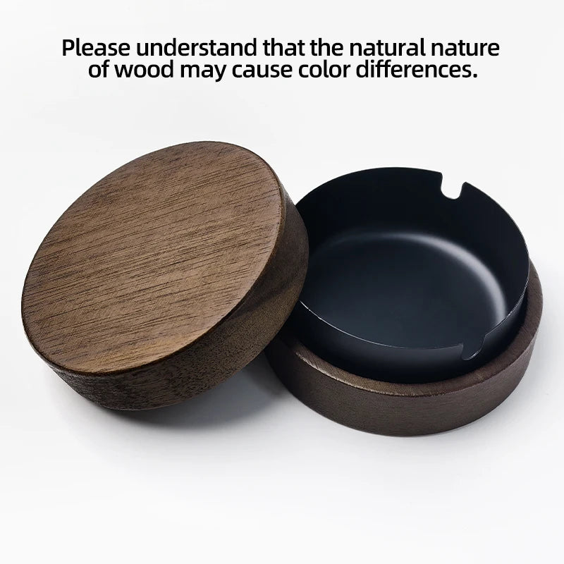 Creative Wooden Ashtray with Lid Stainless Steel