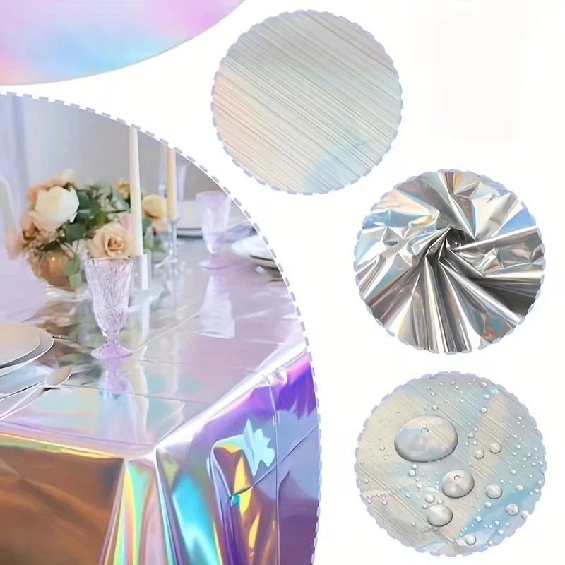 Holographic Tablecloth Decorations Shiny Iridescent Laser Disposable Table Covers for Birthday Wedding Iridescent Disco Party