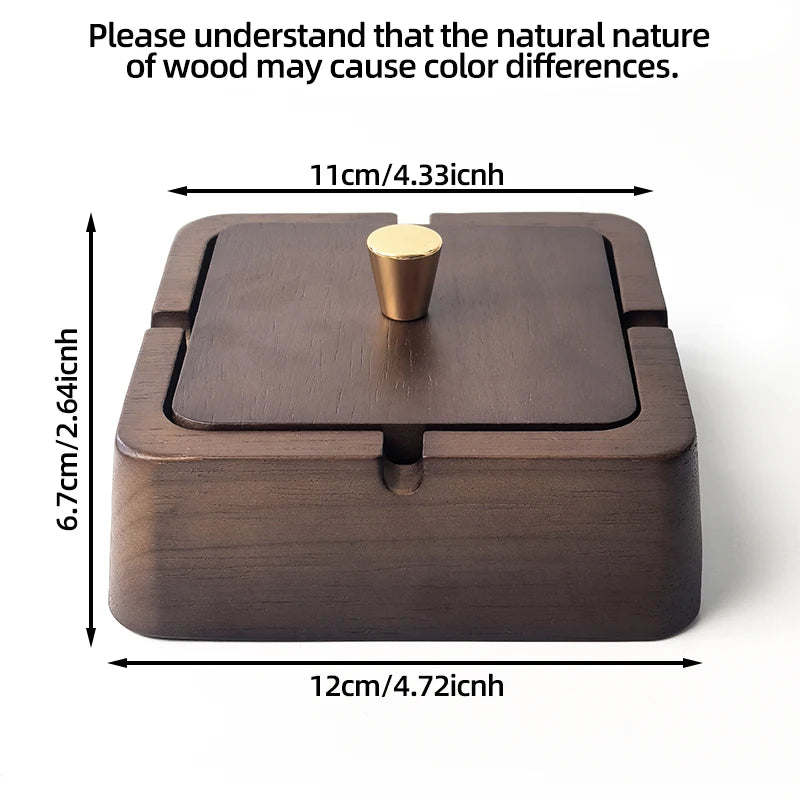 Creative Wooden Ashtray with Lid Stainless Steel