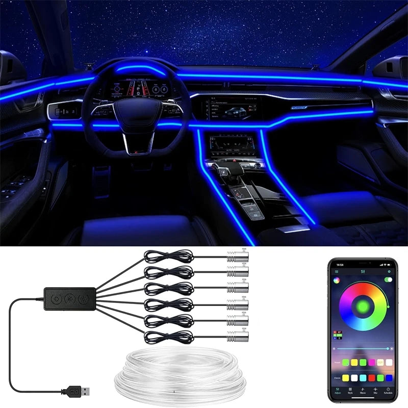 Flexible  Wire Lights With App Control  12V Car Interior Neon RGB Led Strip