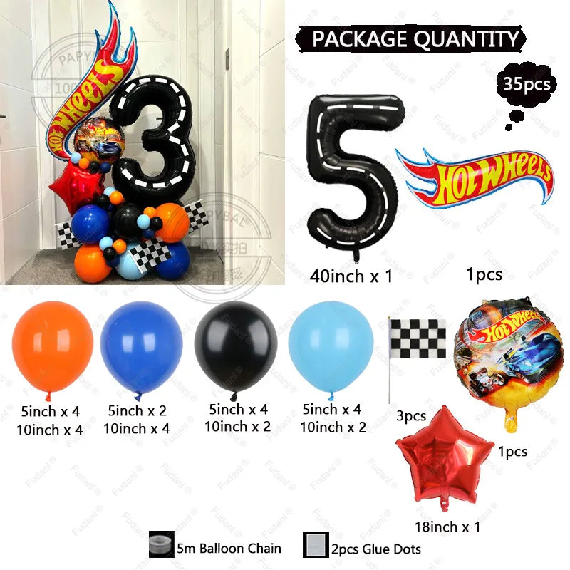 35pcs Hot Wheels Theme Birthday Party Balloon