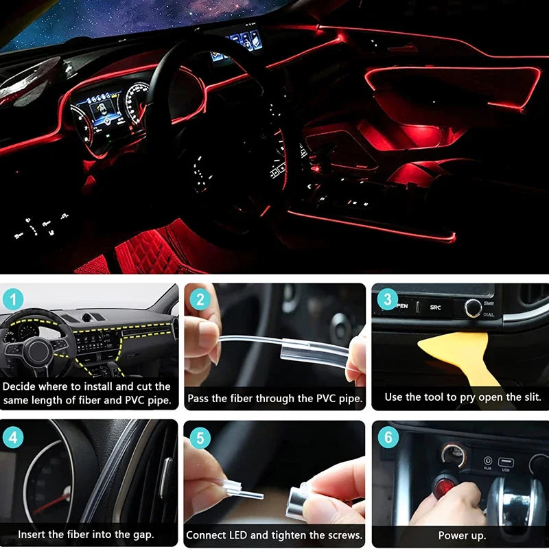 Flexible  Wire Lights With App Control  12V Car Interior Neon RGB Led Strip