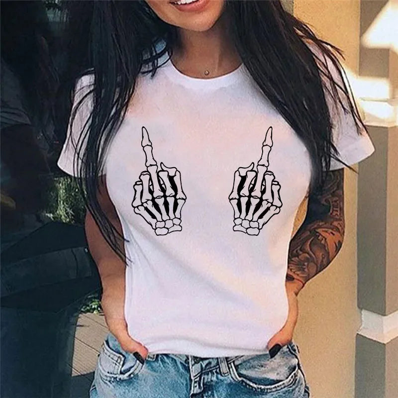 Middle Finger Print T Shirt Women