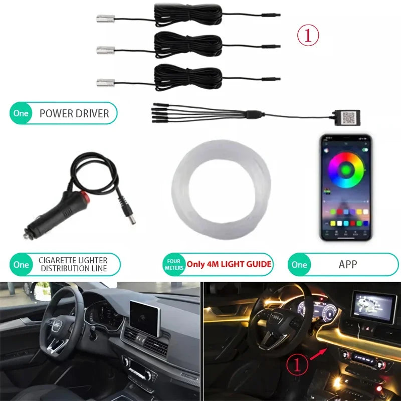 Flexible  Wire Lights With App Control  12V Car Interior Neon RGB Led Strip